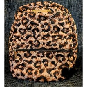 Betsey Johnson Leopard Quilted School Backpack Cheetah Print Bag Floral Boho Fun